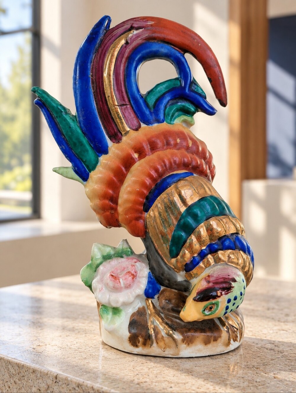 Occupied Japan Pheasant Bird Figurine Hand Painted Gold Ceramic 1945-52